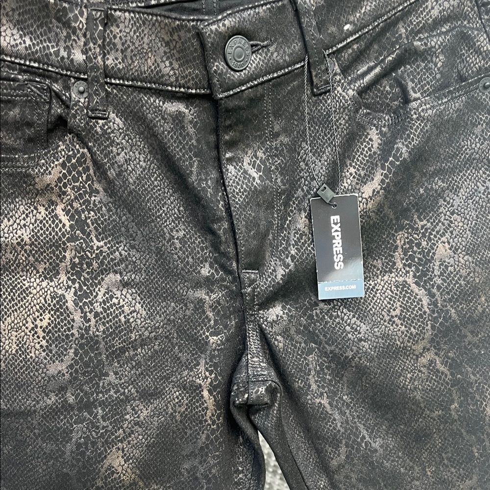 Express Black/Bronze Snake Patterned Skinny Ankle Jeans